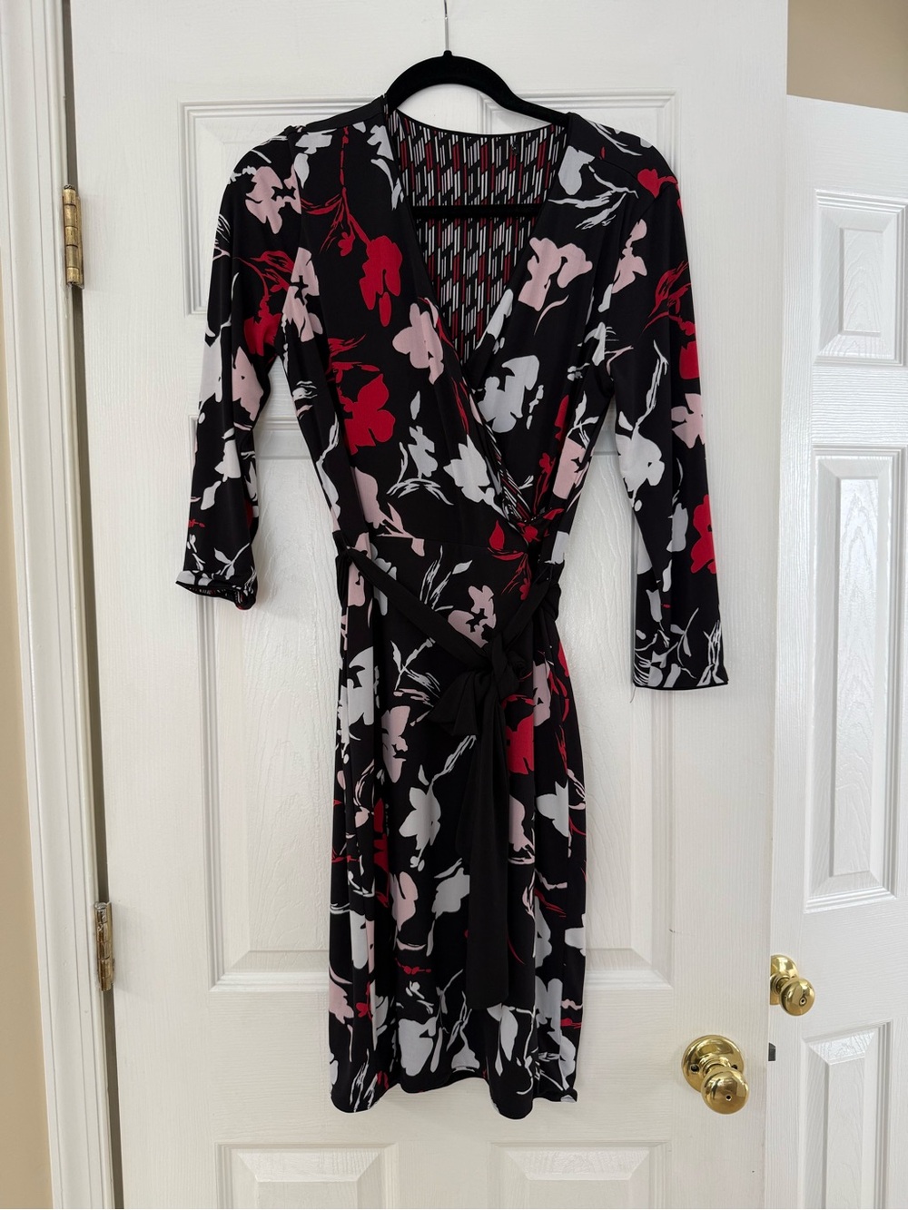 White House Black Market Black Floral Wrap Midi Dress, Reversible Size S